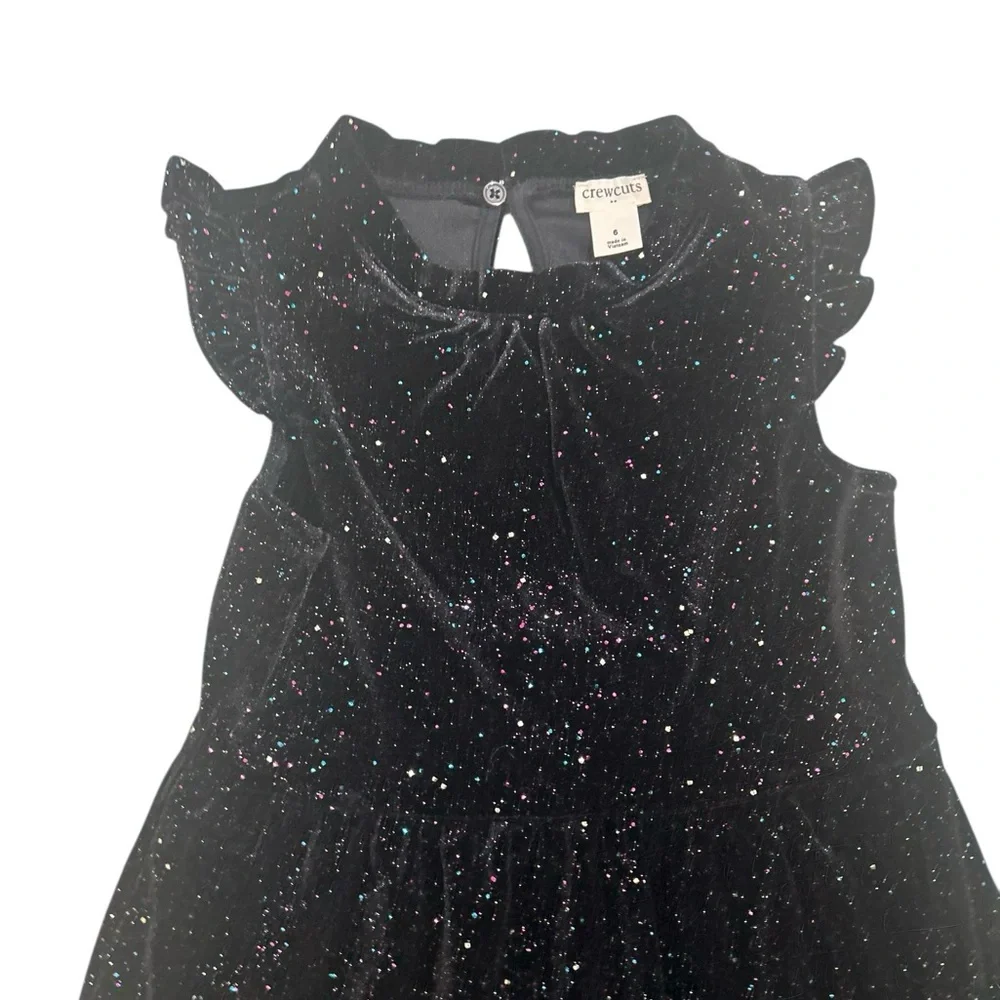Crewcuts Black Sparkle velveteen short sleeve Dress size 6